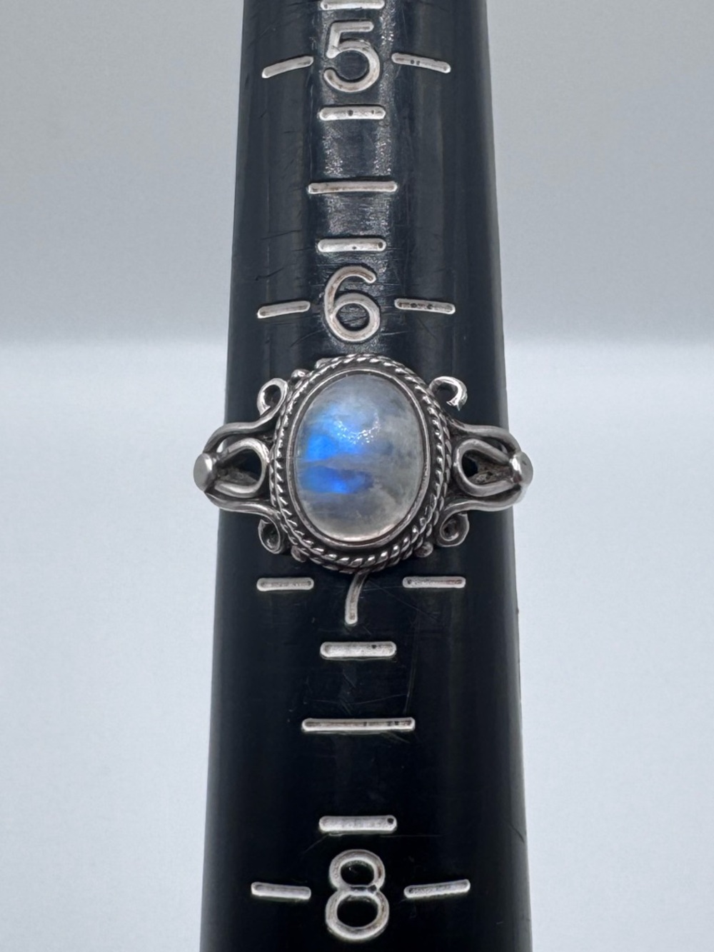 Sterling Silver 925 Ring with Blue Flash Moonstone Sz 6.5 - Picture 8 of 8